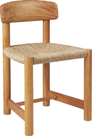 Wooden chair with woven seat on a white background