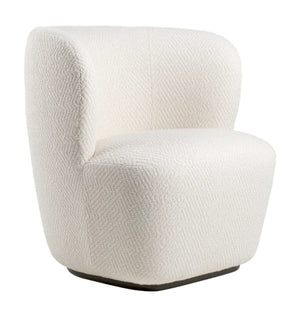 A modern lounge chair upholstered in a textured off-white fabric with a subtle herringbone weave pattern, shown against a plain white background.